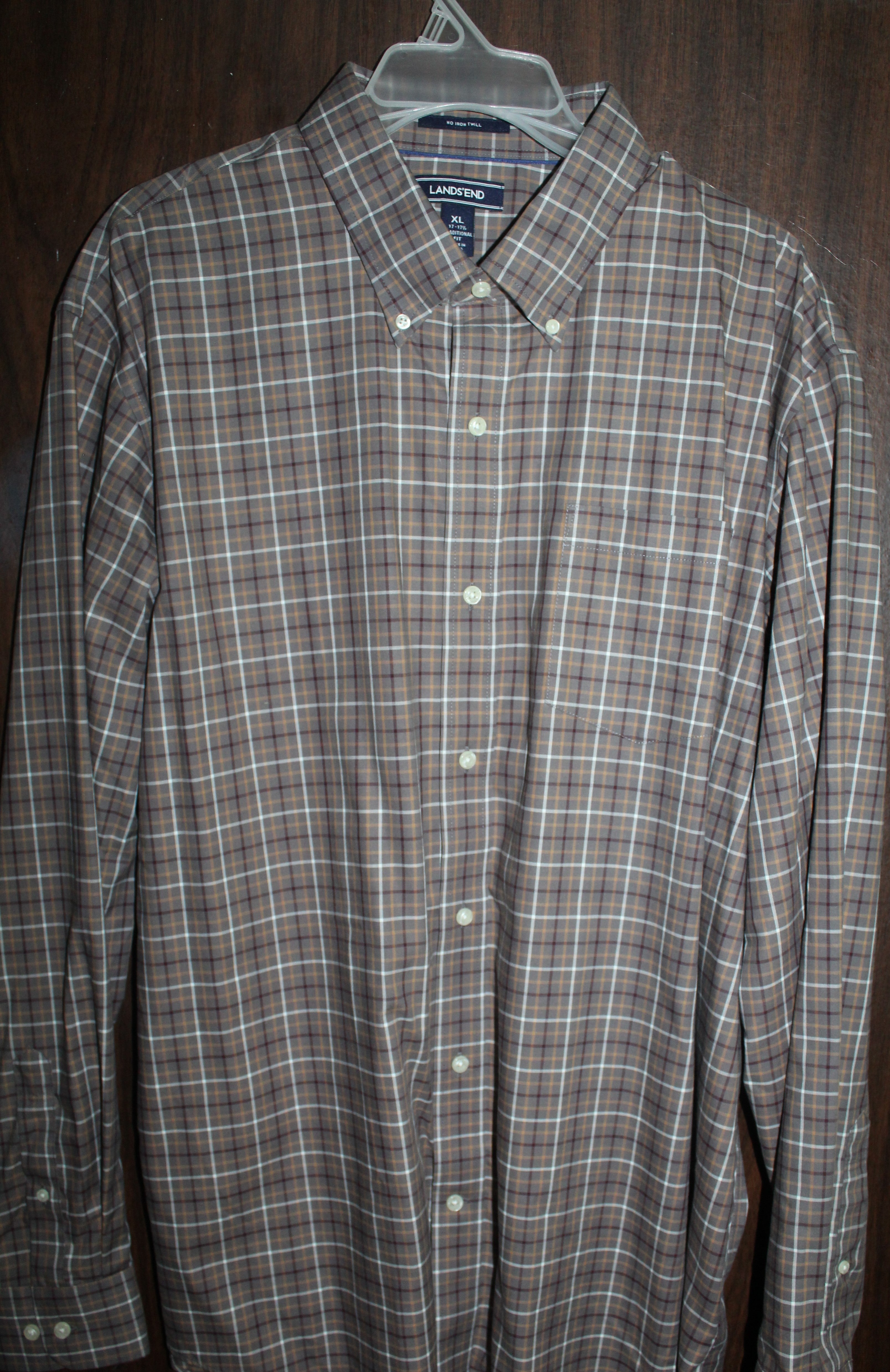 Men Shirt "LANDS'END" Size X-LARGE (17-17.5) Brown Check NWT