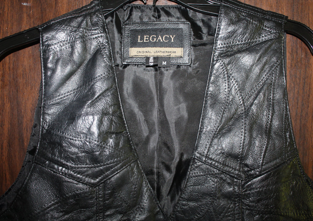 Women Leather Vest "LEGACY" Size MEDIUM Black