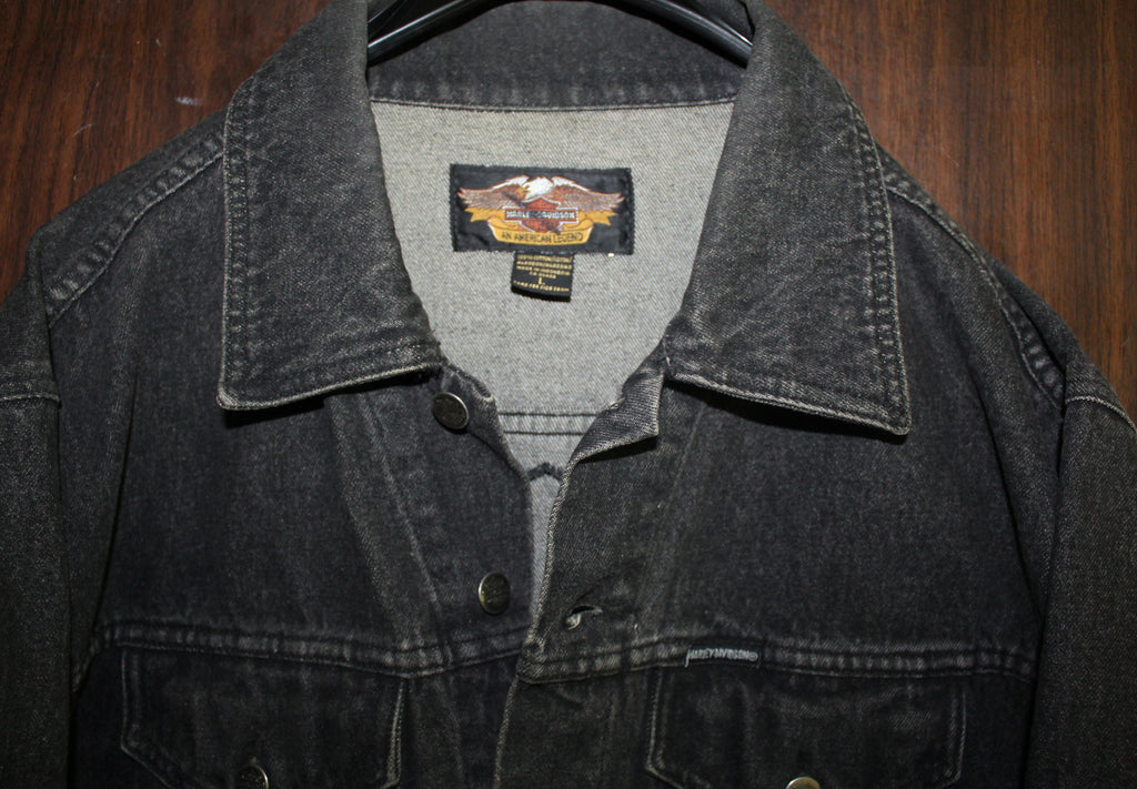 Men Denim Jacket "HARLEY DAVIDSON" Size LARGE Black