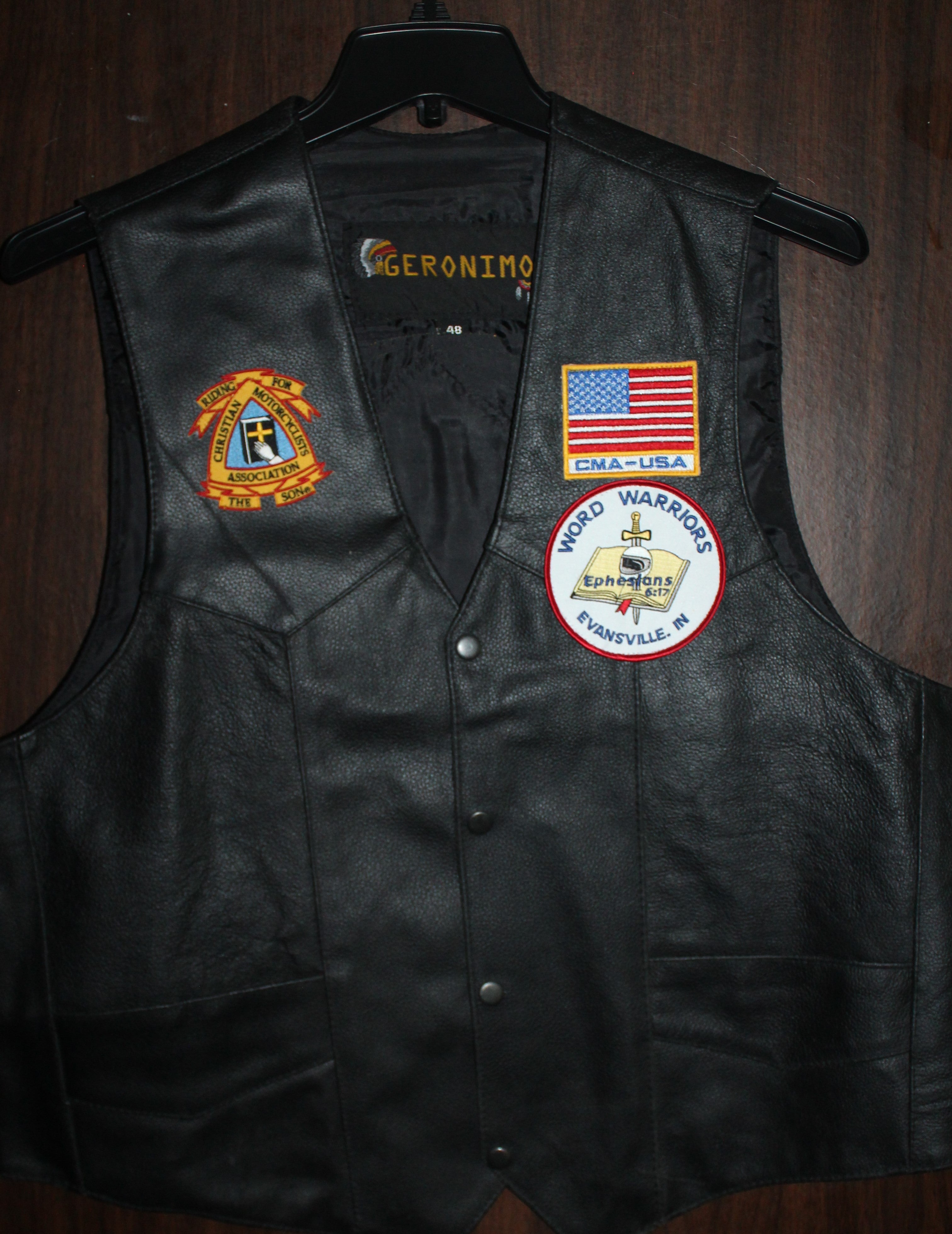 Men Leather Vest "GERONIMO" Size 48 Black Leather  NEW
