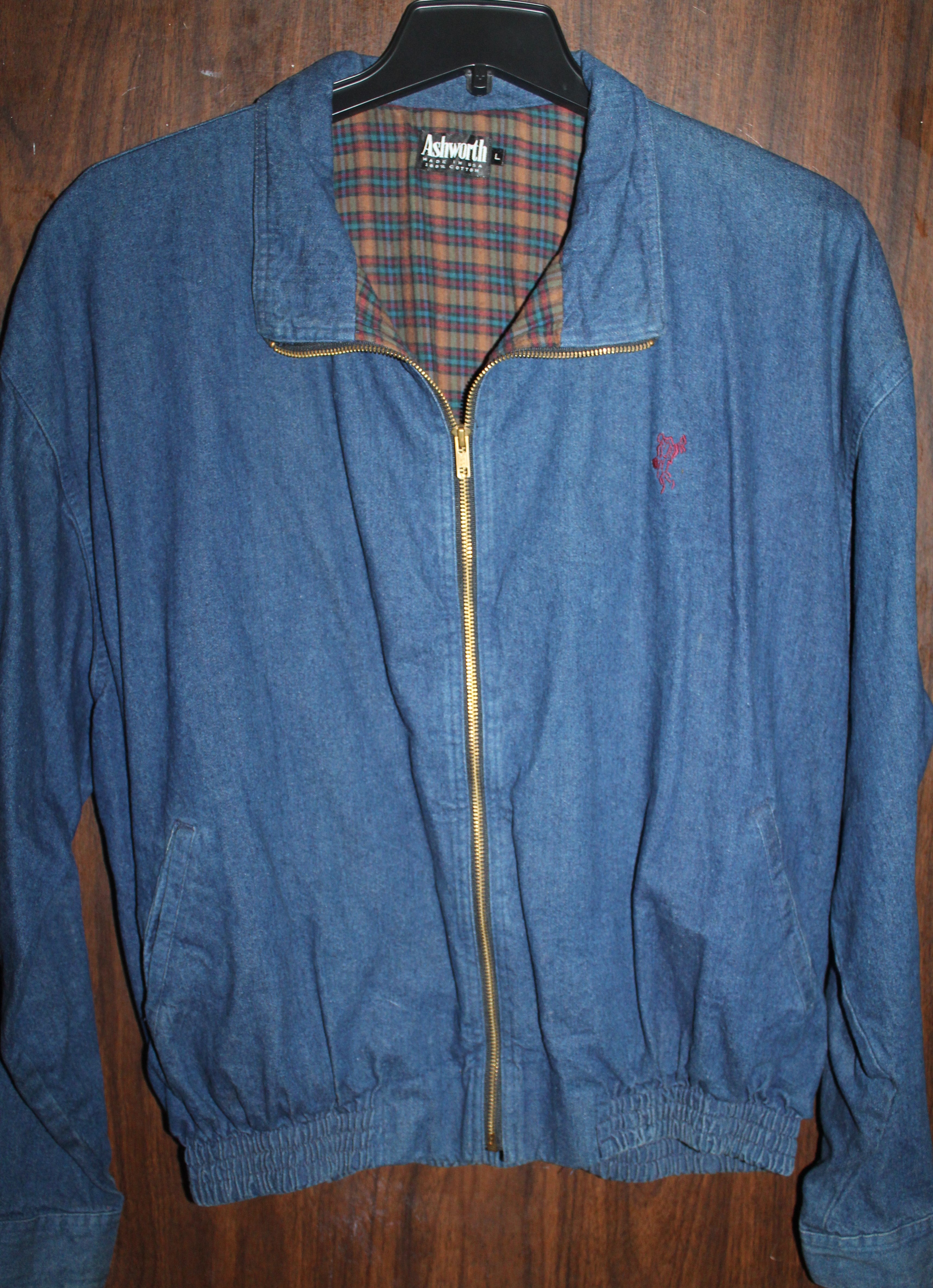 Men Denim Jacket "ASHWORTH" Size Large Full Zipper