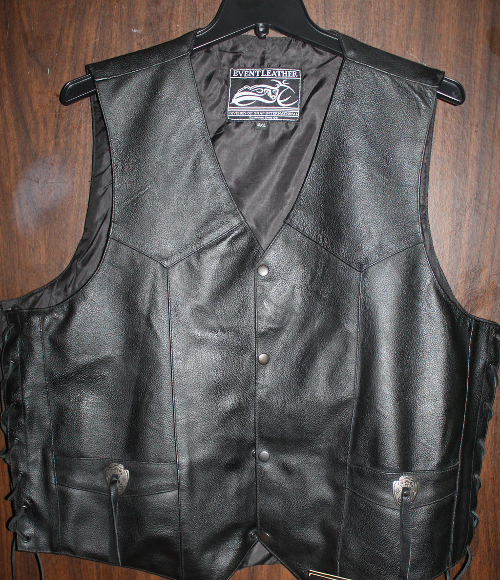 Men Leather Vest "EVENT LEATHER" Gun Pocket Size 4XL Black NWT