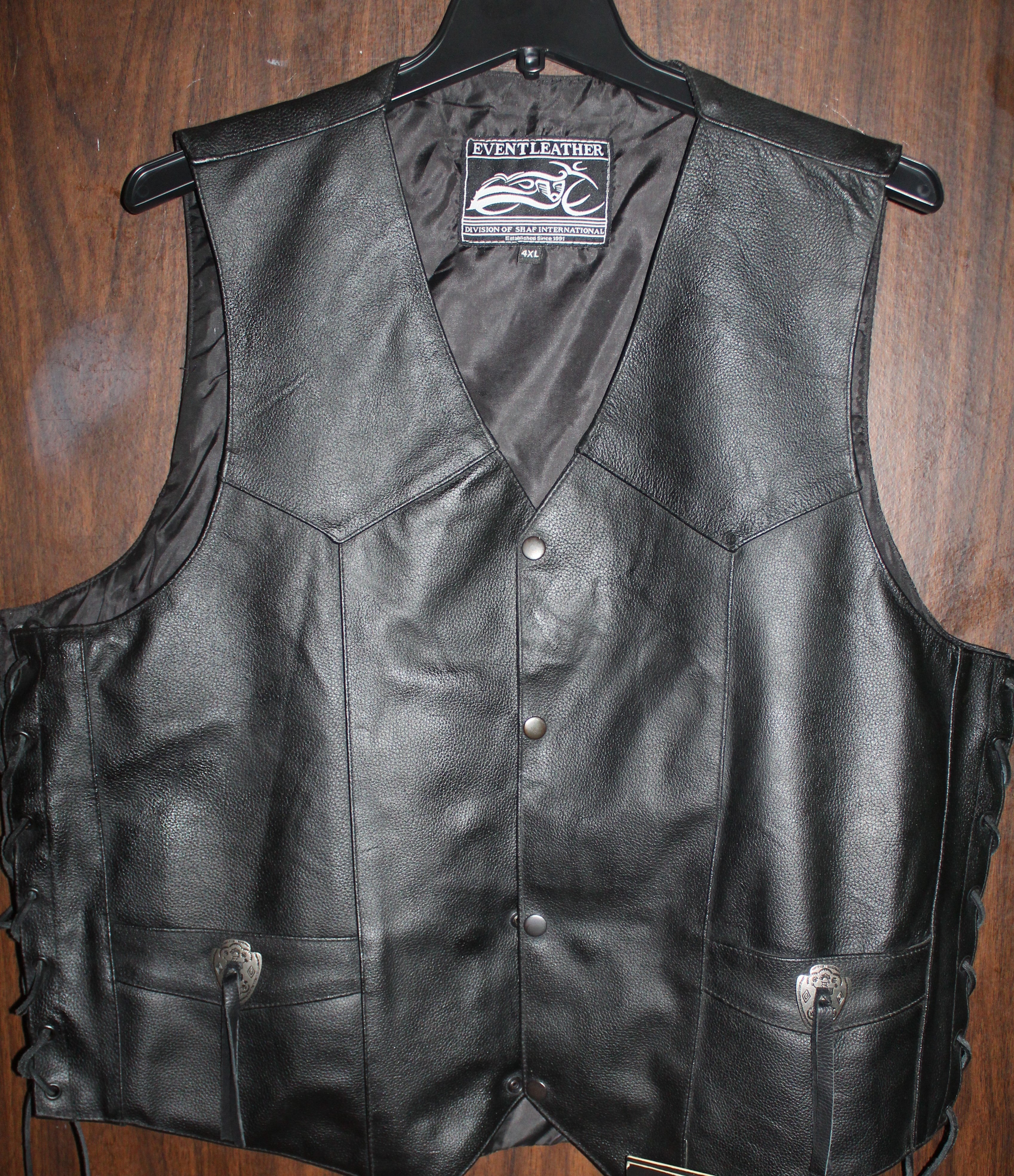 Men Leather Vest "EVENT LEATHER" Gun Pocket Size 4XL Black NWT