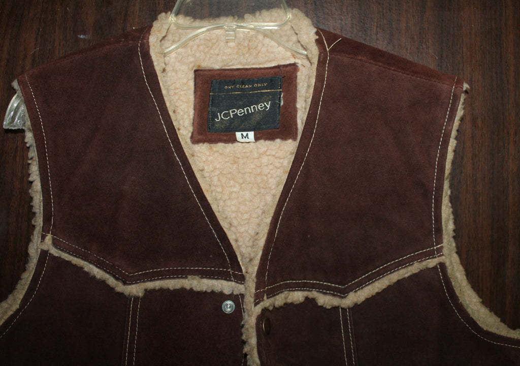 Women Leather Vest "JCPENNY" Size MEDIUM Brown Insulated