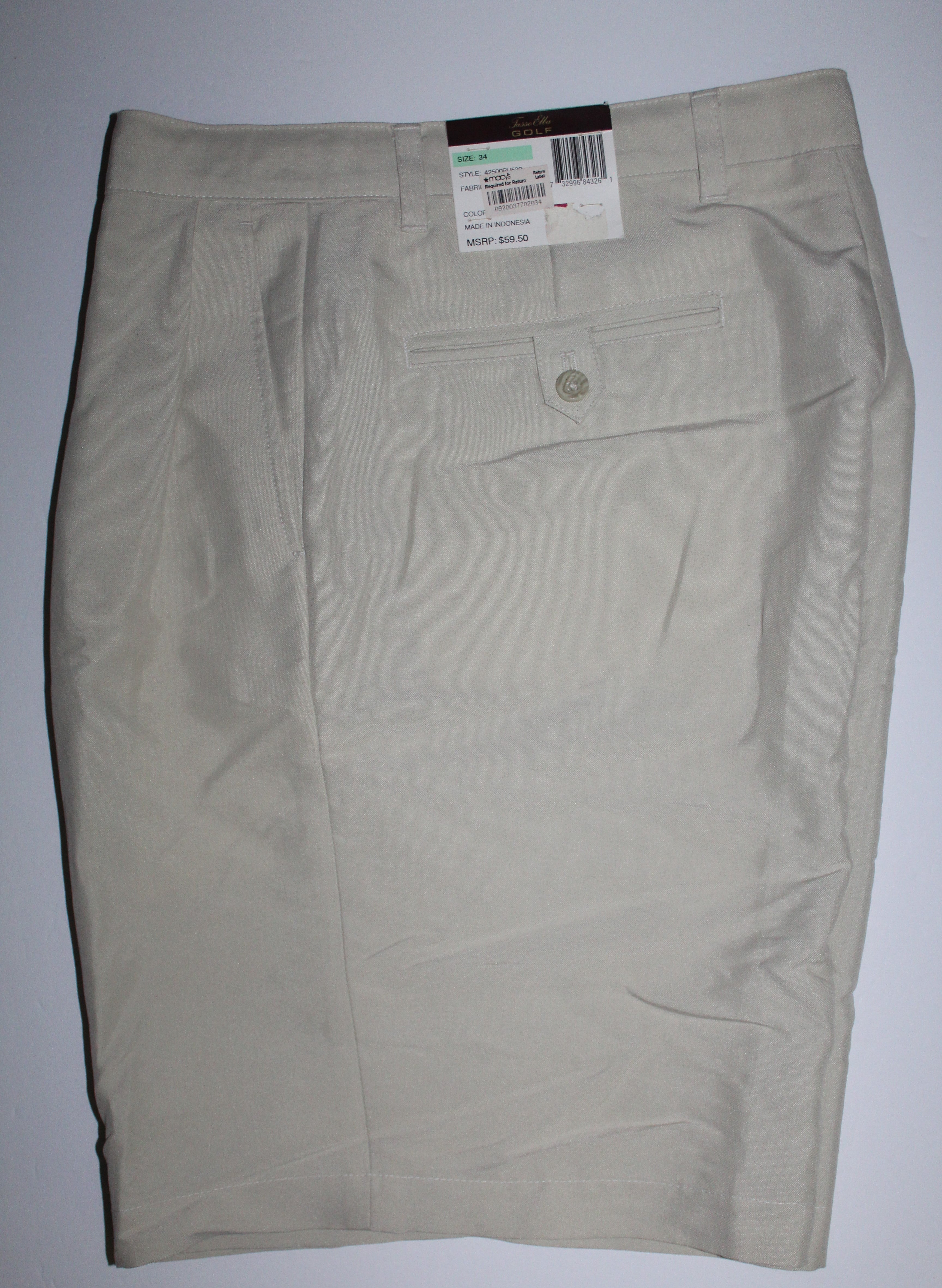 Men Golf Shorts "TASSO ELLA" Size 34 Biege Pleated NWT