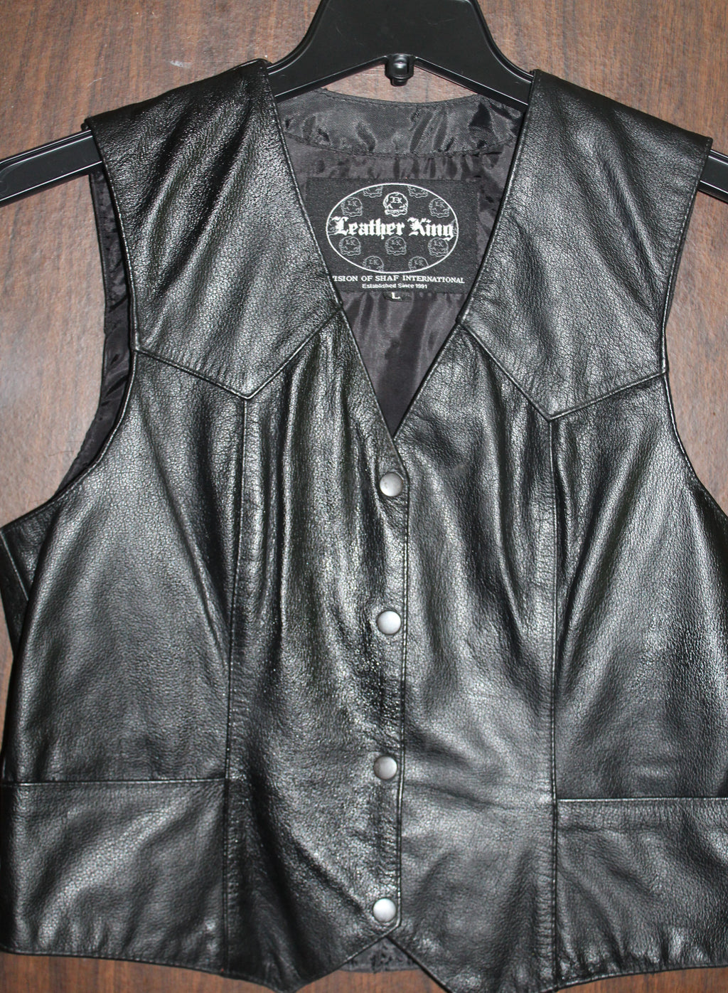 Men's Leather Vest "LEATHER KING" Size LARGE Black