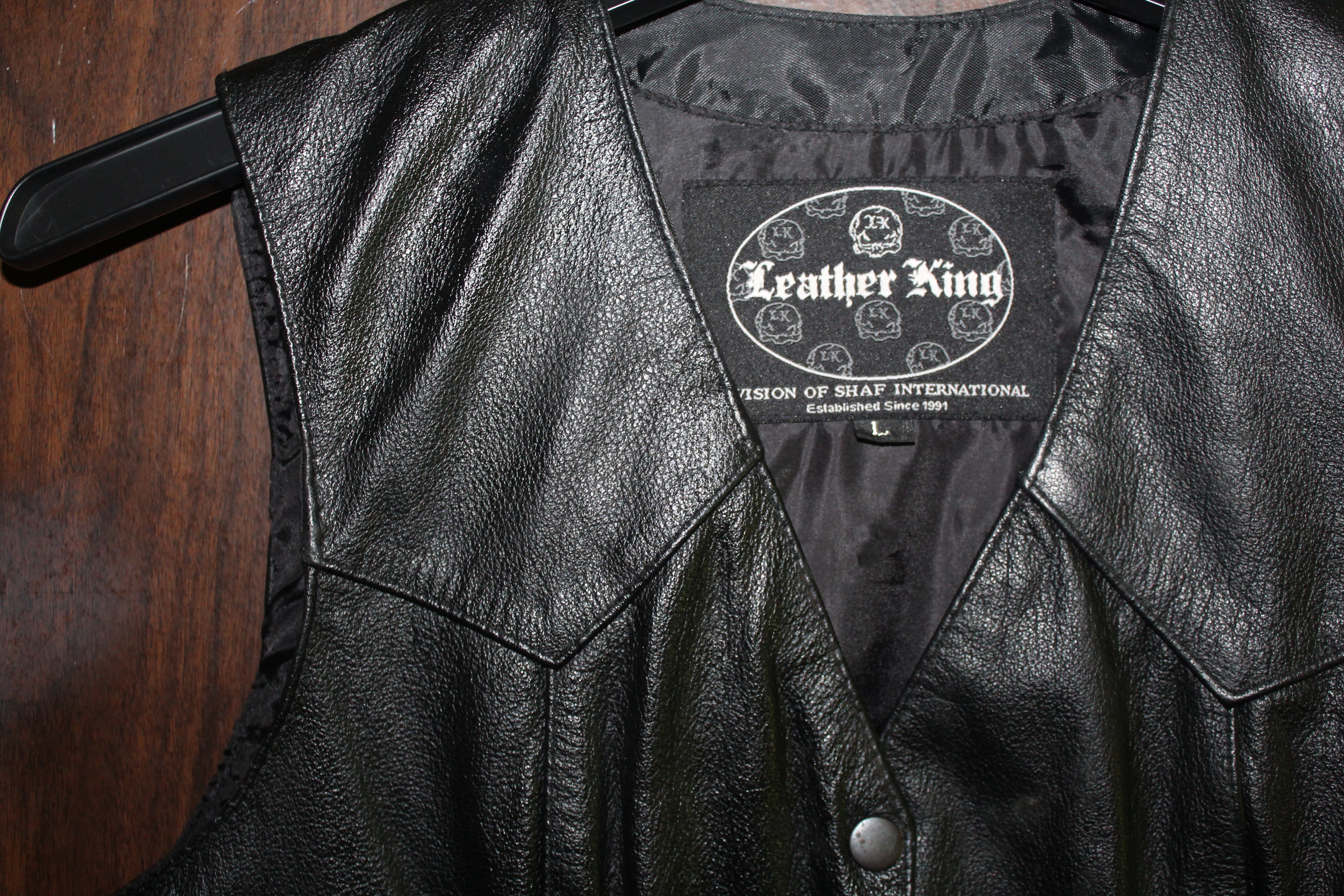 Men's Leather Vest "LEATHER KING" Size LARGE Black