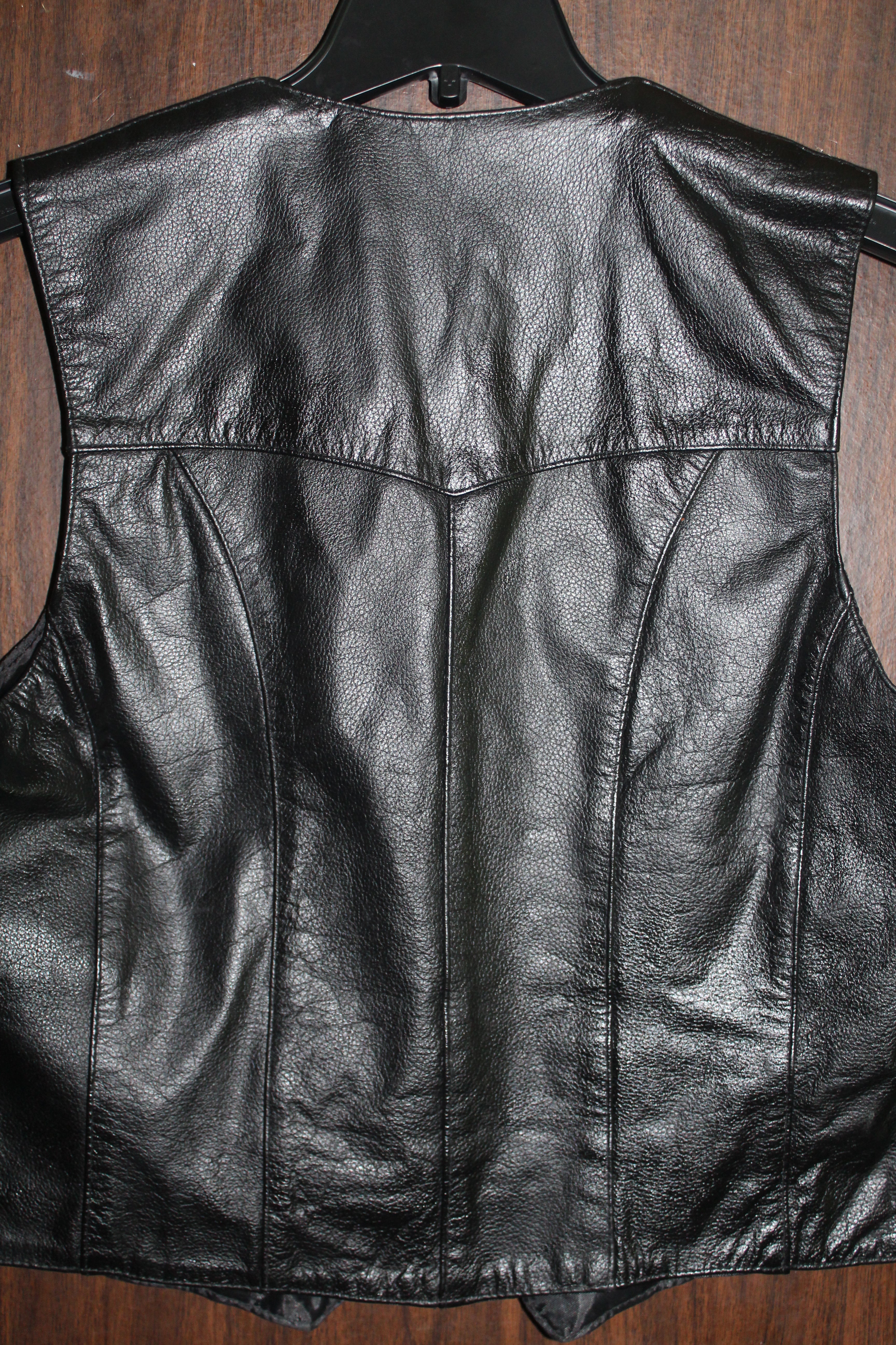 Men's Leather Vest "LEATHER KING" Size LARGE Black