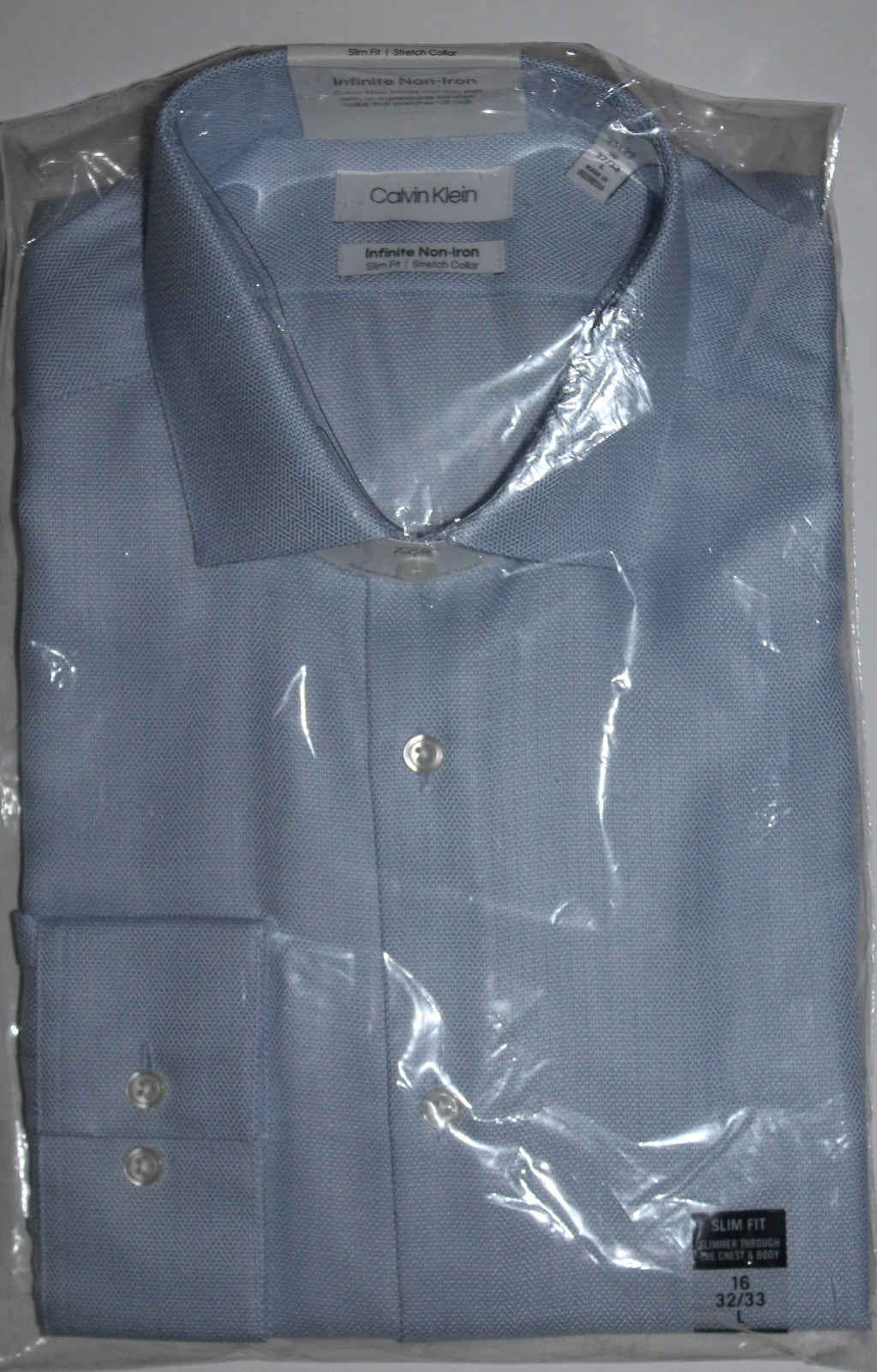 Men Dress Shirt "CALVIN KLEIN" Size 16-32/33 Blue Slim Fit New