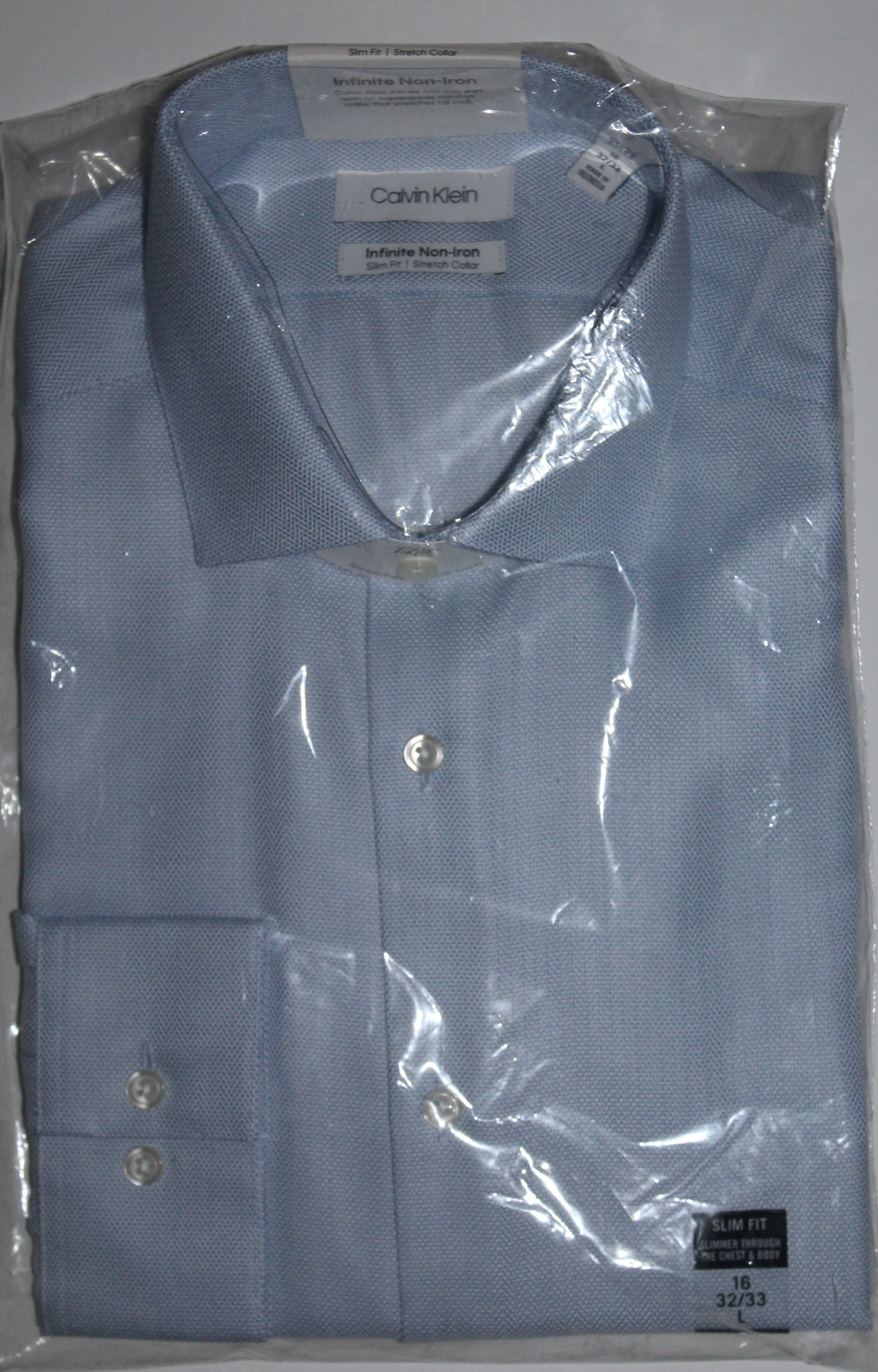 Men Dress Shirt "CALVIN KLEIN" Size 16-32/33 Blue Slim Fit New